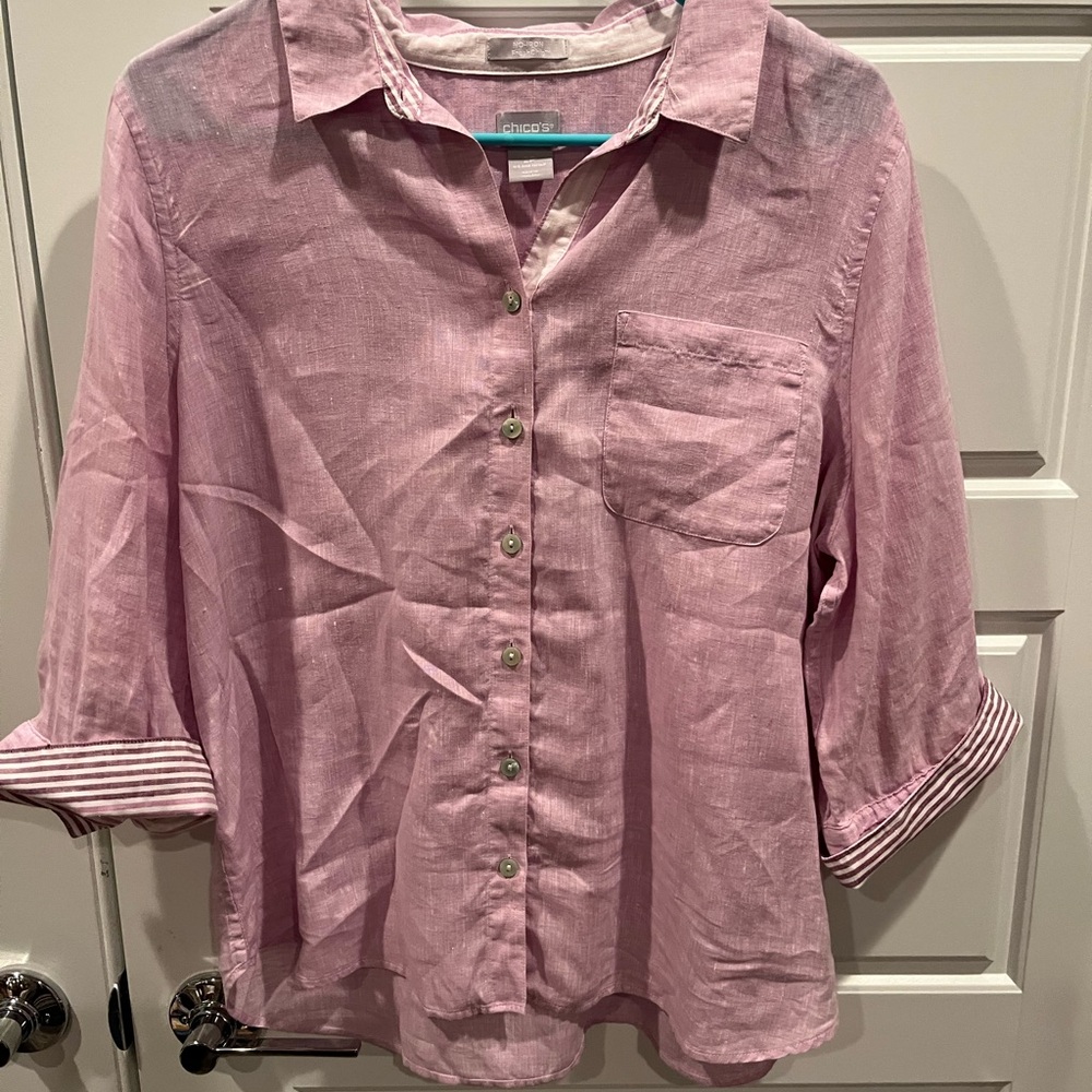 Chico's Lavender LINEN Button-Down Shirt.
